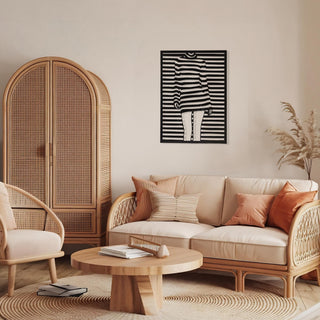 Metal Female Body Wall Art, Abstract Wall Sculpture, Striped Design, Fashion Decor, Woman Figure Art