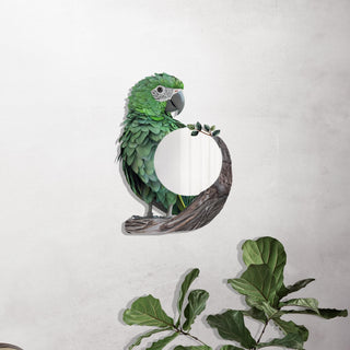 Jungle Wall Decor, Green Parrot Design, Modern Jungle Metal Wall Mirror, Animal Wall Art
