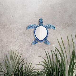 Mirrored Sea Turtle Wall Decoration, Blue Ocean Design, Metal Wall Mirror, Beach Home Decor