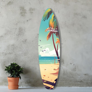 Surfboard Metal Wall Hanging, Decorative Wall Art, Coastal Home Decor, Blue Ocean Design