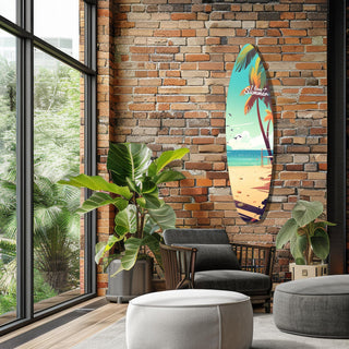 Surfboard Metal Wall Hanging, Decorative Wall Art, Coastal Home Decor, Blue Ocean Design