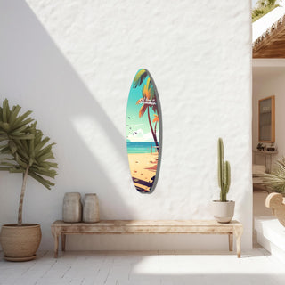 Surfboard Metal Wall Hanging, Decorative Wall Art, Coastal Home Decor, Blue Ocean Design