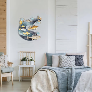 Metal Fish Sculpture, Blue Ocean Wall Hanging, Nautical Home Decoration, 3D Metal Wall Art