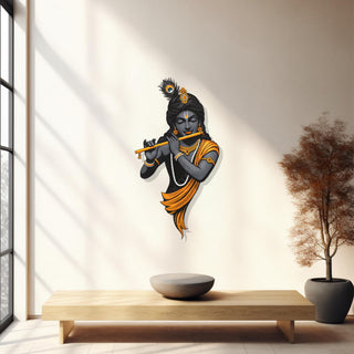 Colorful Krishna Metal Wall Sculpture, Hindu God Design Wall Art, Krishna Flute Spiritual Home Decor