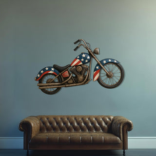 Patriotic Motorcycle Metal Wall Art, American Flag Design, Rusty Metal Wall Decor, Garage Decoration