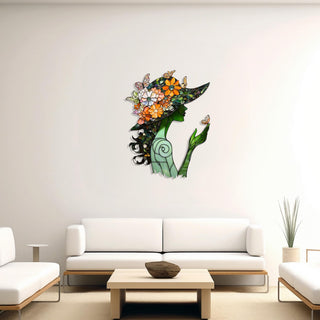 Greenery Floral Woman Wall Art, Butterfly Design, Floral Panel Art, Living Room Wall Decor