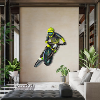 Neon Green Biker Wall Decor, Cyclist Metal Wall Art, Greenery Decorative Wall Hanging