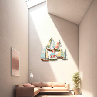 Sailboat Metal Wall Art with Colorful Design, Coastal Home Decoration, Boat Wall Decor