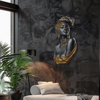 Gold Afro Woman Metal Wall Art, Golden African Woman Figure Art, Female Body Wall Decor