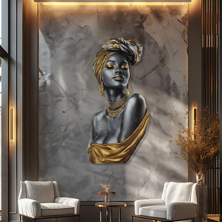 Gold Afro Woman Metal Wall Art, Golden African Woman Figure Art, Female Body Wall Decor