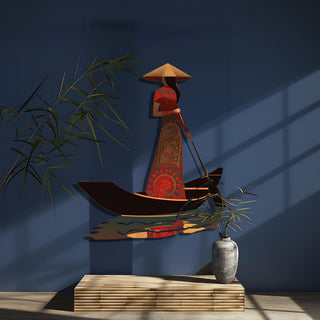 Asian Woman Metal Wall Art, Boat Wall Decor, Zen Wall Art, Japanese Decoration