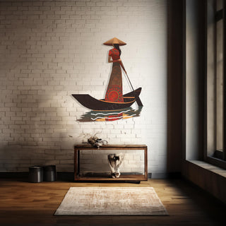 Asian Woman Metal Wall Art, Boat Wall Decor, Zen Wall Art, Japanese Decoration