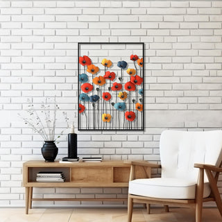 Colorful Floral Panel Art, Handmade Metal Wall Sculpture for Living Room or Office Decoration