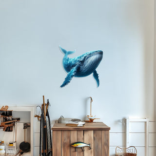 Blue Color Whale Metal Wall Art, Metal Fish Sculpture, Blue Ocean Design, Living Room Wall Decor