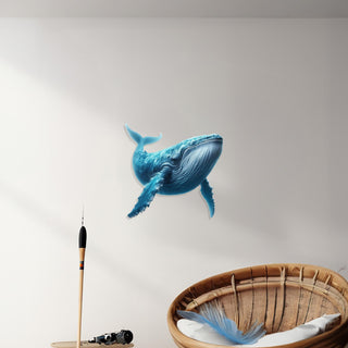 Blue Color Whale Metal Wall Art, Metal Fish Sculpture, Blue Ocean Design, Living Room Wall Decor