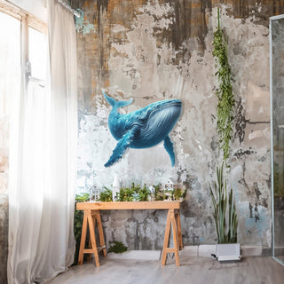 Blue Color Whale Metal Wall Art, Metal Fish Sculpture, Blue Ocean Design, Living Room Wall Decor