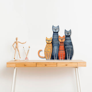 Metal Wall Sculpture with Colorful Cat Design, Kitty Art for Living Room or Office Decoration