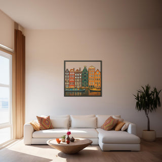 Colorful Amsterdam Canal Houses Metal Wall Decor, Dutch Cityscape Wall Art, Travel Wall Art