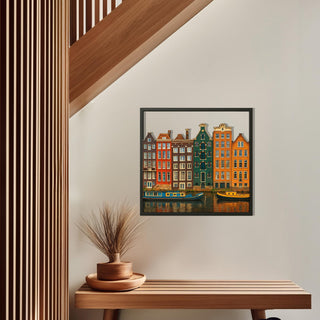 Colorful Amsterdam Canal Houses Metal Wall Decor, Dutch Cityscape Wall Art, Travel Wall Art