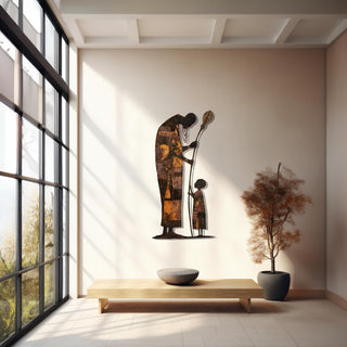 African Father and Son Metal Wall Art, Colorful Afro Wall Sculpture with Heritage of the Tribe Design