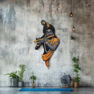 Colorful Krishna Metal Wall Sculpture, Hindu God Design Wall Art, Krishna Flute Spiritual Home Decor