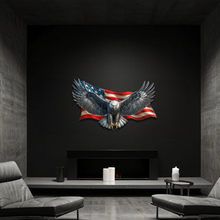Eagle Metal Wall Sculpture with American Flag Design, Colorful Animal Wall Art, Patriotic Bird Wall Decor