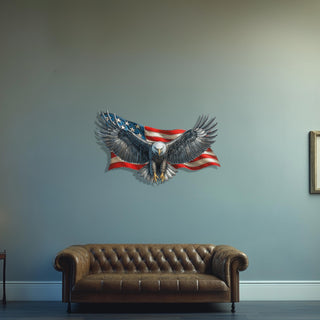 Eagle Metal Wall Sculpture with American Flag Design, Colorful Animal Wall Art, Patriotic Bird Wall Decor