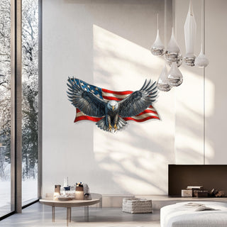 Eagle Metal Wall Sculpture with American Flag Design, Colorful Animal Wall Art, Patriotic Bird Wall Decor