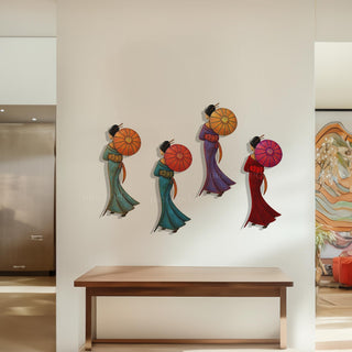 Colorful Japanese Geisha Wall Art, Asian Women Design Metal Wall Sculpture