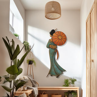 Colorful Japanese Geisha Wall Art, Asian Women Design Metal Wall Sculpture