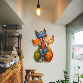 Colorful Cats Metal Wall Sculpture, Cat Lovers Home Decoration with Spring Inspiration