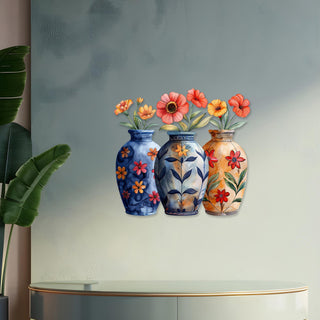 Whimsical Flowers Wall Decor, Trio Vase of Flowers Art, Spring Inspiration Home Decor, Metal Sculpture
