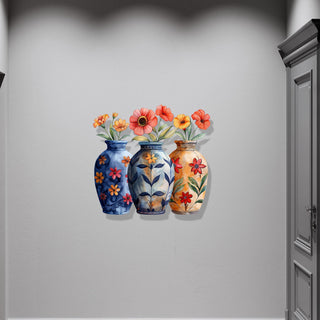 Whimsical Flowers Wall Decor, Trio Vase of Flowers Art, Spring Inspiration Home Decor, Metal Sculpture