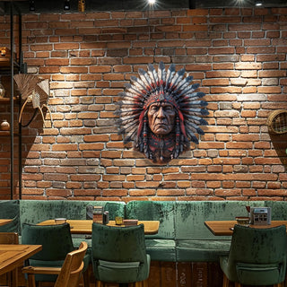 Native Chief Metal Wall Sculpture, Western Decoration with Colorful Design