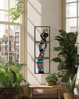 Trio Wall Art with Afro Woman Design, African Girl Metal Wall Sculpture, Boho Wall Hanging