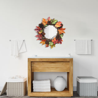 Fall Leaves Wreath Mirror: Rustic Farmhouse Wall Art