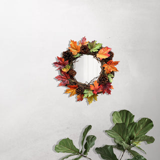 Fall Leaves Wreath Mirror: Rustic Farmhouse Wall Art