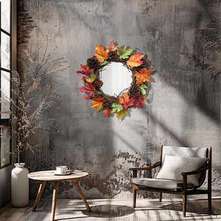 Fall Leaves Wreath Mirror: Rustic Farmhouse Wall Art