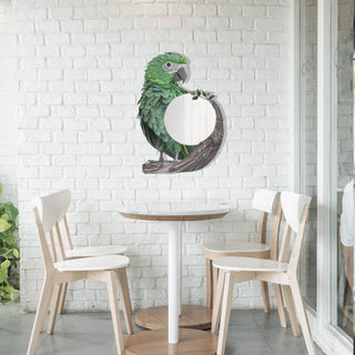 Jungle Wall Decor, Green Parrot Design, Modern Jungle Metal Wall Mirror, Animal Wall Art