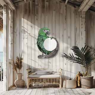 Jungle Wall Decor, Green Parrot Design, Modern Jungle Metal Wall Mirror, Animal Wall Art