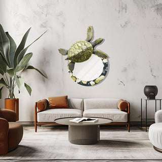 Sea Turtle Metal Wall Mirror, Coastal Wall Decor, Nautical Mirrored Wall Art, Beach Home Decoration