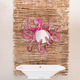 Octopus Metal Wall Mirror, Nautical Home Decor, Coastal Bathroom Decoration, Animal Wall Art