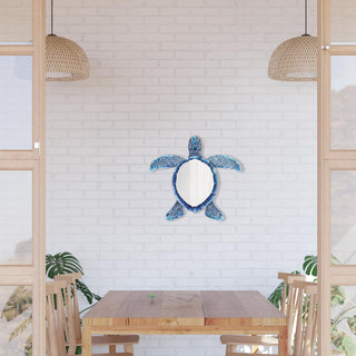 Mirrored Sea Turtle Wall Decoration, Blue Ocean Design, Metal Wall Mirror, Beach Home Decor