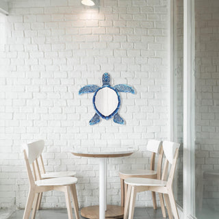 Mirrored Sea Turtle Wall Decoration, Blue Ocean Design, Metal Wall Mirror, Beach Home Decor
