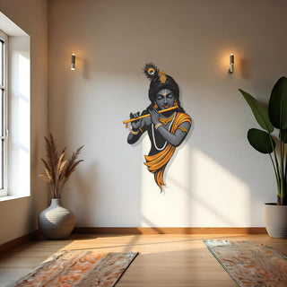 Colorful Krishna Metal Wall Sculpture, Hindu God Design Wall Art, Krishna Flute Spiritual Home Decor