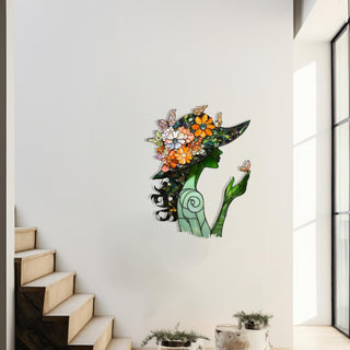 Greenery Floral Woman Wall Art, Butterfly Design, Floral Panel Art, Living Room Wall Decor