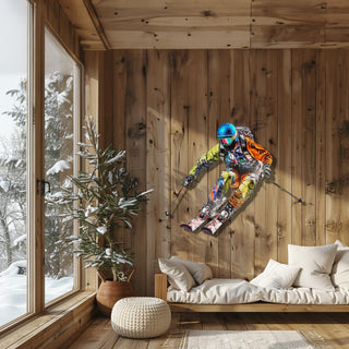 Colorful Skier Metal Wall Decor, Winter Home Decoration, Sports Wall Art, Metal Sculpture