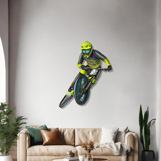 Neon Green Biker Wall Decor, Cyclist Metal Wall Art, Greenery Decorative Wall Hanging