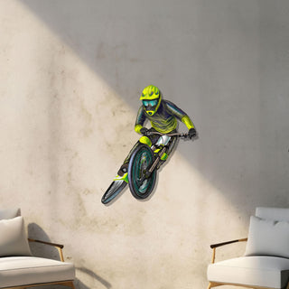 Neon Green Biker Wall Decor, Cyclist Metal Wall Art, Greenery Decorative Wall Hanging