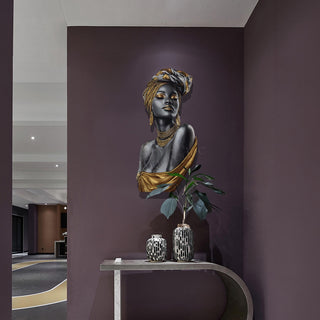 Gold Afro Woman Metal Wall Art, Golden African Woman Figure Art, Female Body Wall Decor